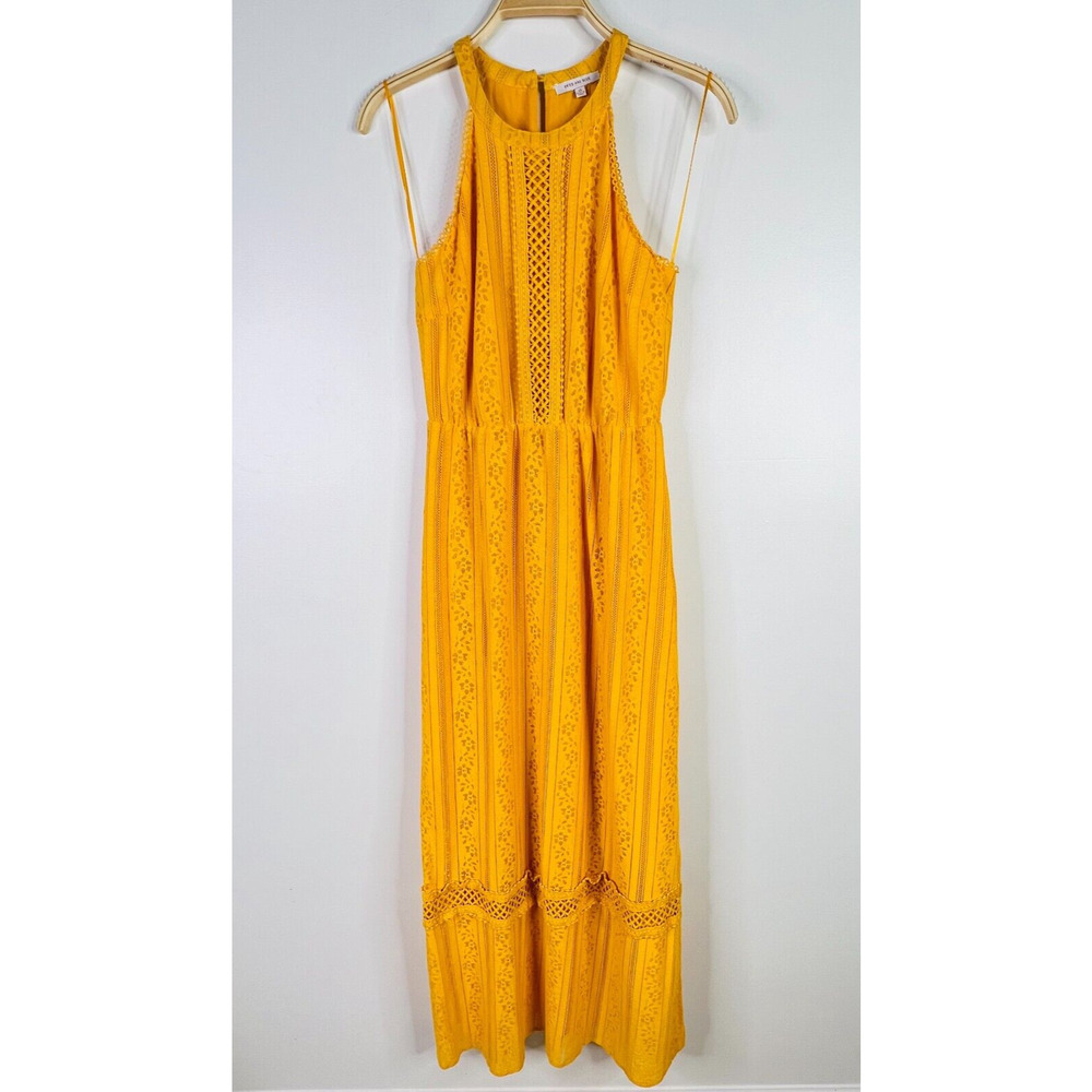 Skies Are‎ Blue Size XS Karlie Halter Lace Eyelet Sleeveless Maxi Dress Yellow